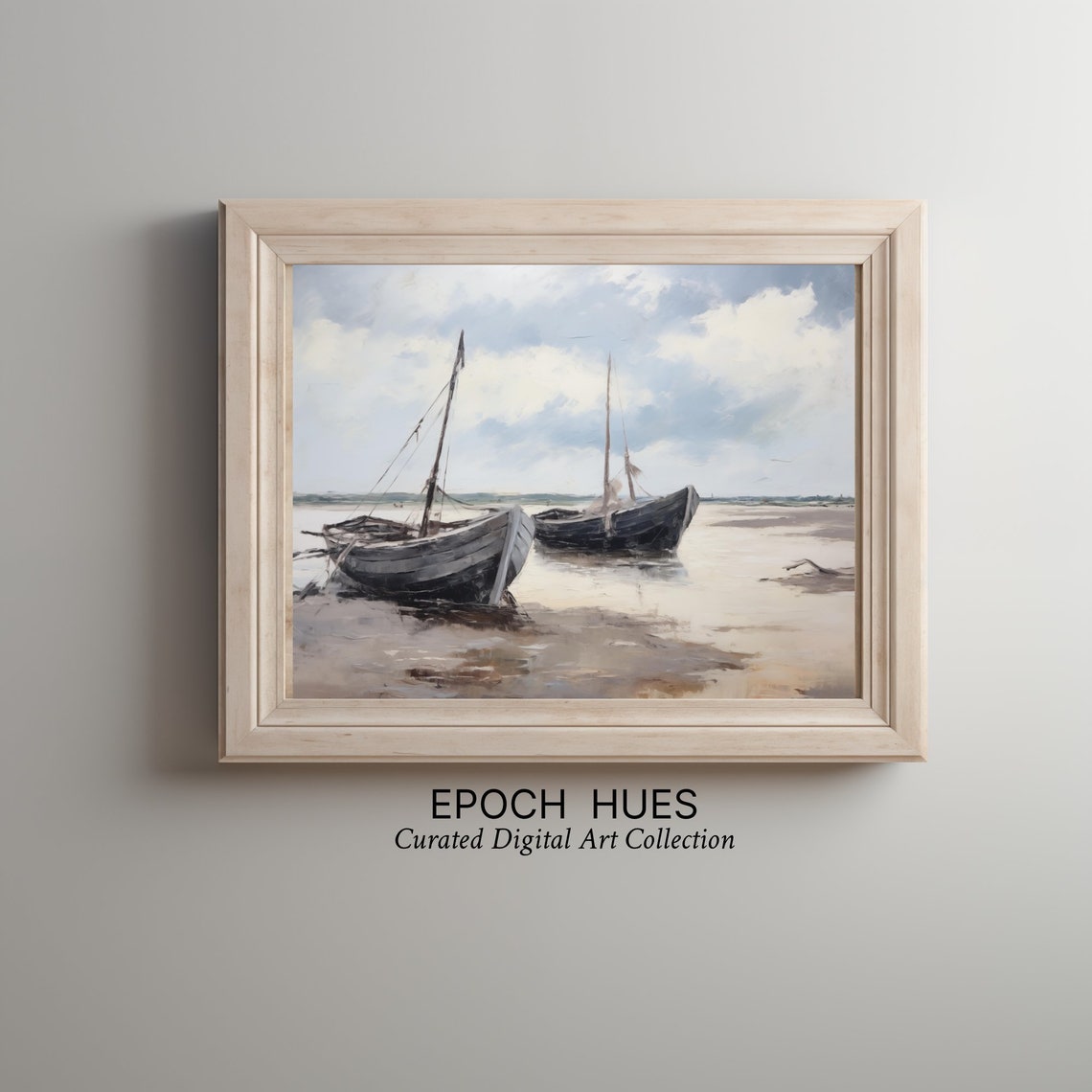 Fishing Boats Low Tide Mudflats Vintage Maritime Painting Wall Art - Image 3