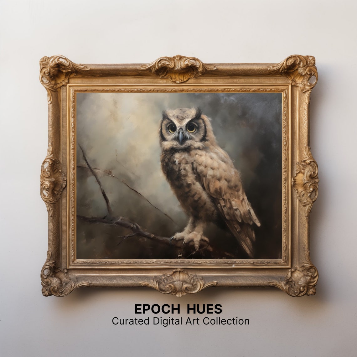 Great Horned Owl Perched on Branch Moody Wildlife Art Poster