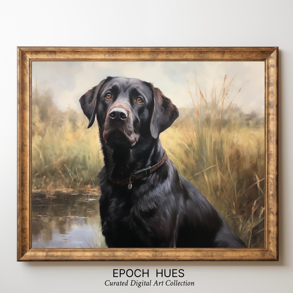Black Labrador Retriever Marsh Pond Realistic Dog Art Poster