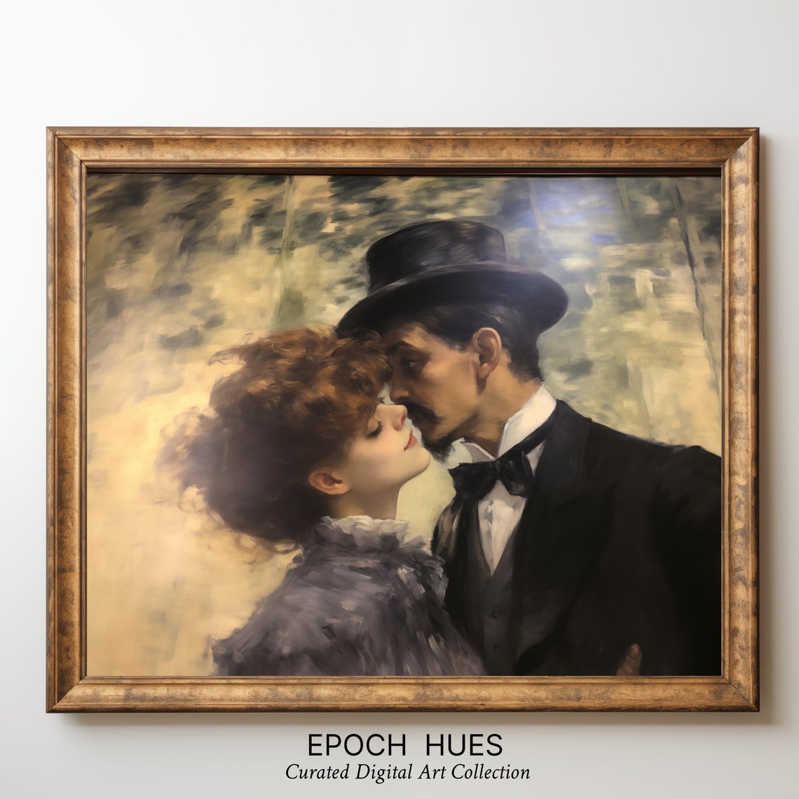 Romantic Vintage Couple Embrace Classic Oil Painting Style Poster