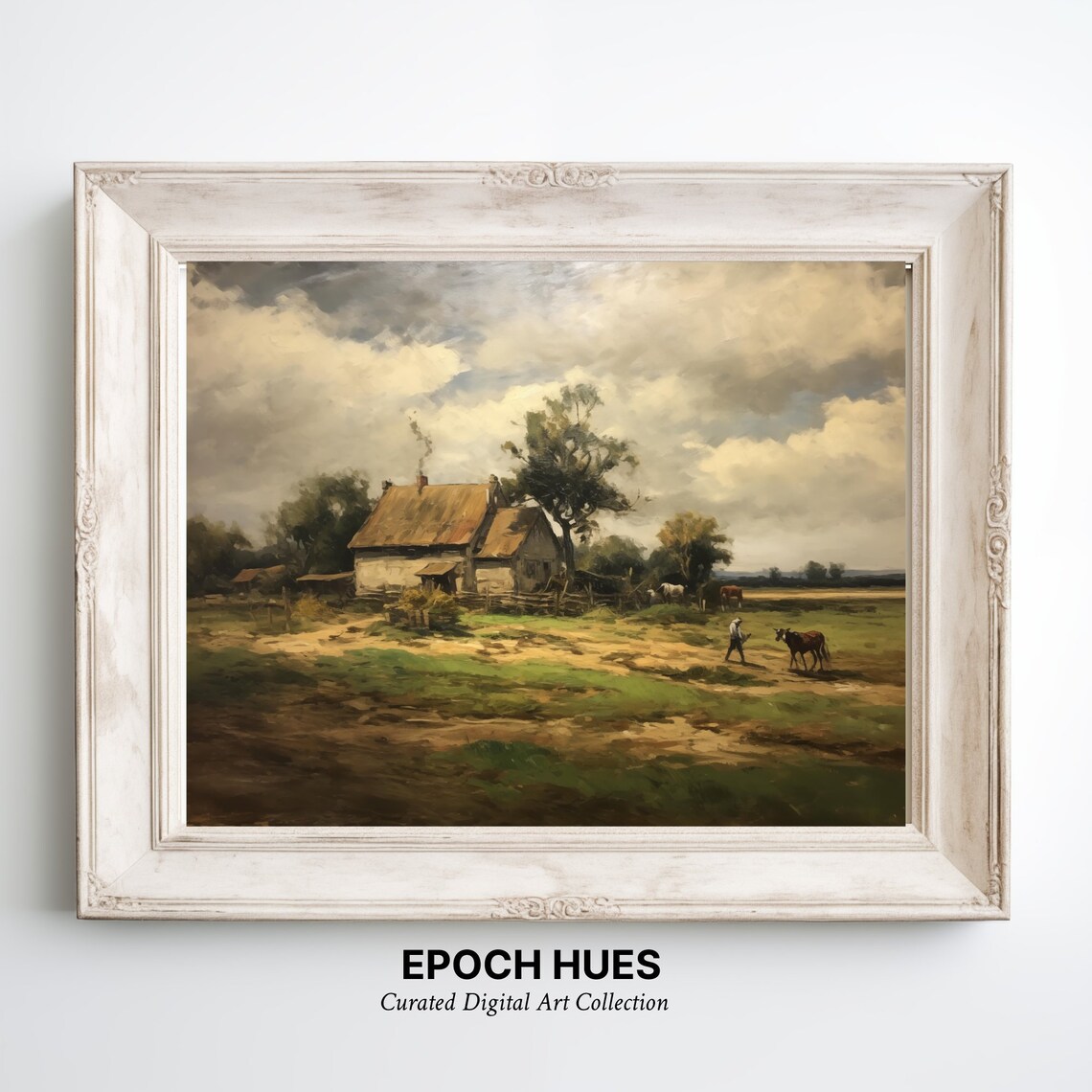 Rustic Farmhouse Cottage With Cows Country Field Painting Wall Art - Image 3
