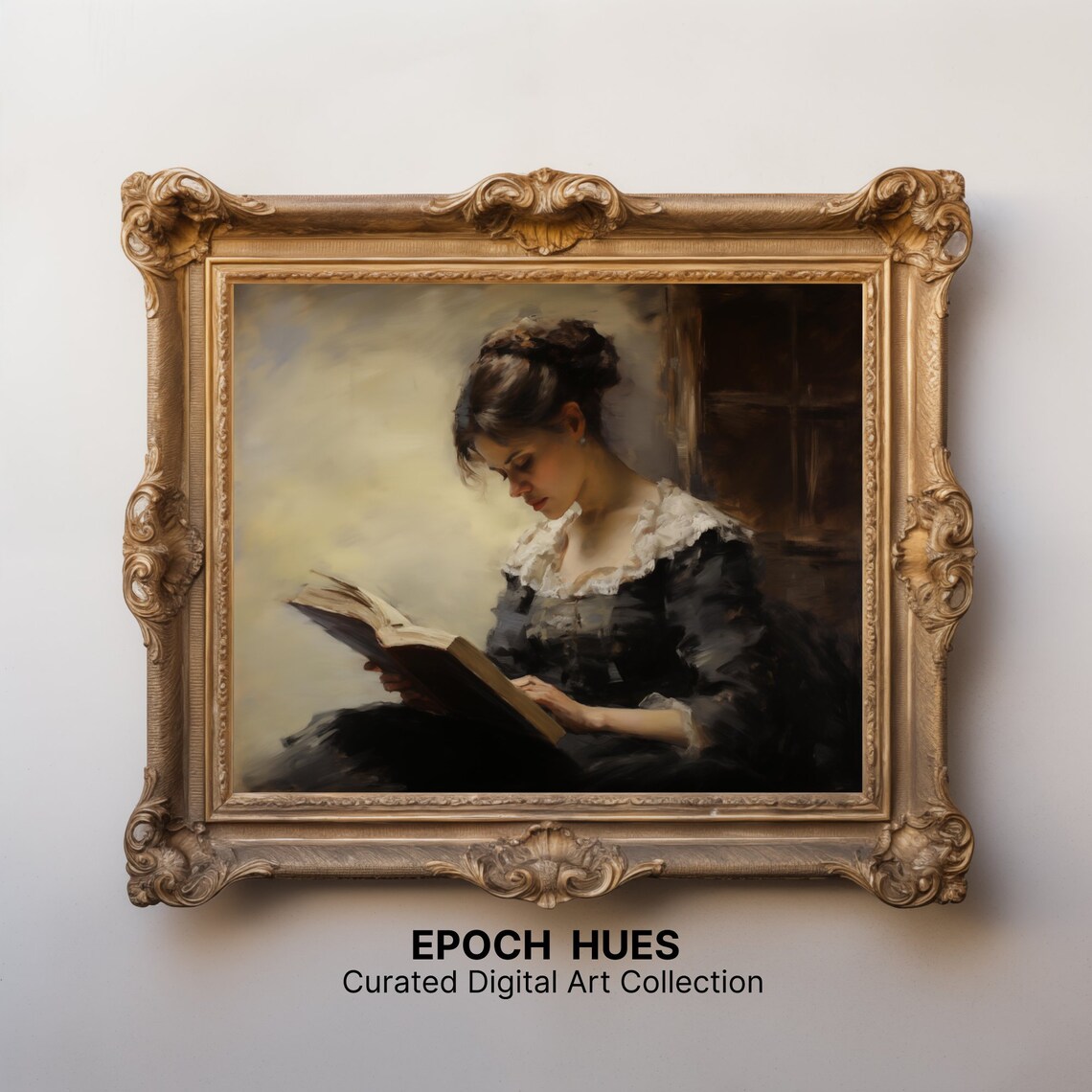 Young Woman Reading by Window White Lace Collar Painting Poster - Image 3