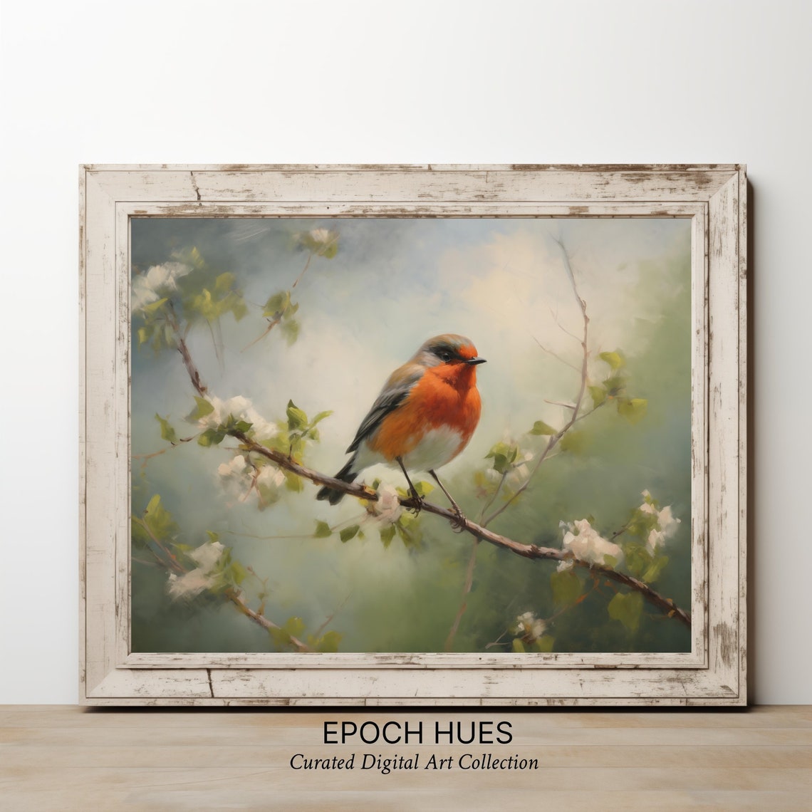 European Robin Perched on Blossoming Branch Spring Bird Poster - Image 3