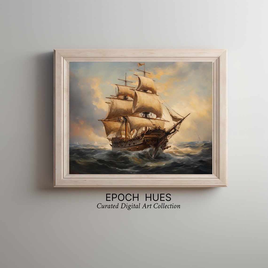 Majestic Tall Sailing Ship on Rough Seas Nautical Art Poster
