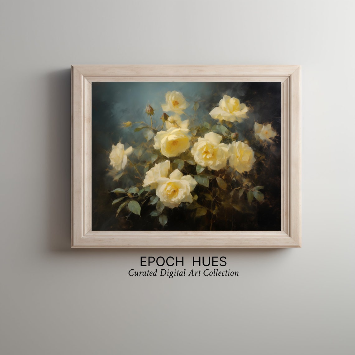 Creamy White Roses Blooming in Dark Garden Romantic Floral Poster - Image 2