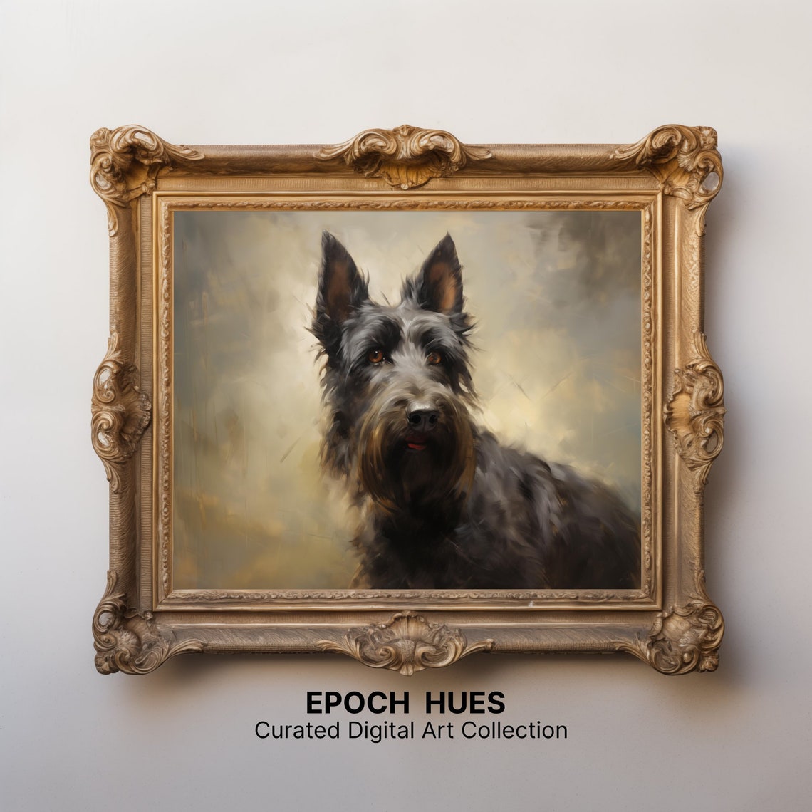 Scottish Terrier Portrait Dark Bearded Dog Oil Painting Poster