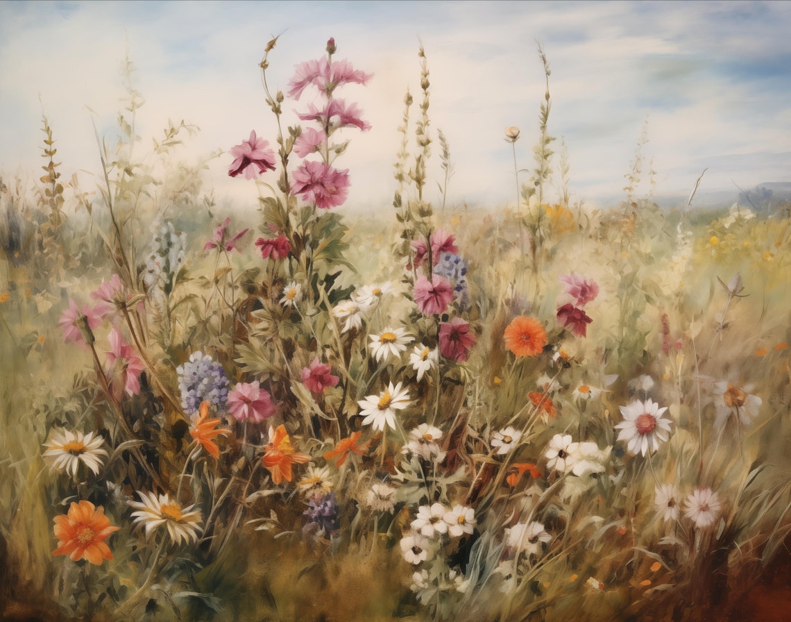 Colorful Wildflower Field Pastel Meadow Blooming Flower Poster - Image 2