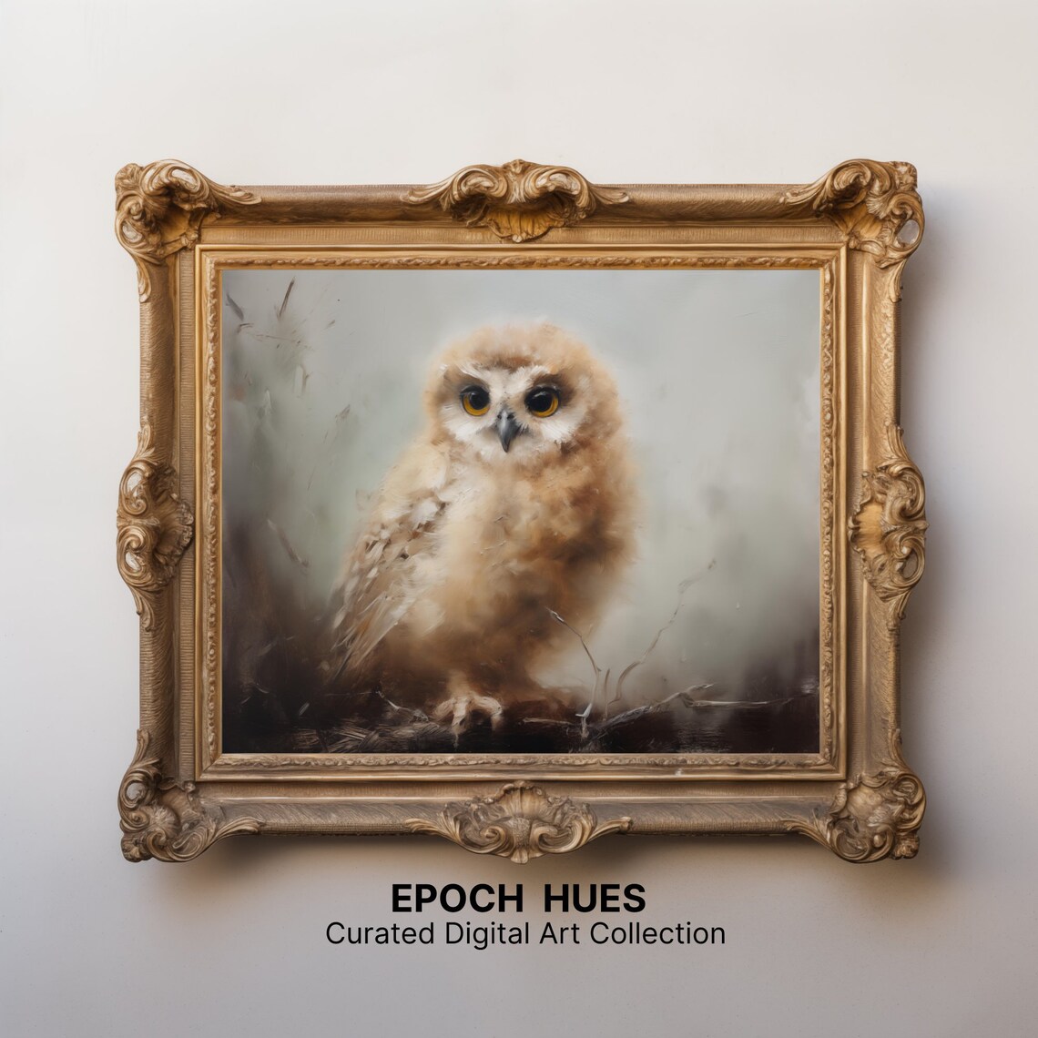 Baby Owl With Big Golden Eyes Soft Misty Wildlife Portrait Poster - Image 3
