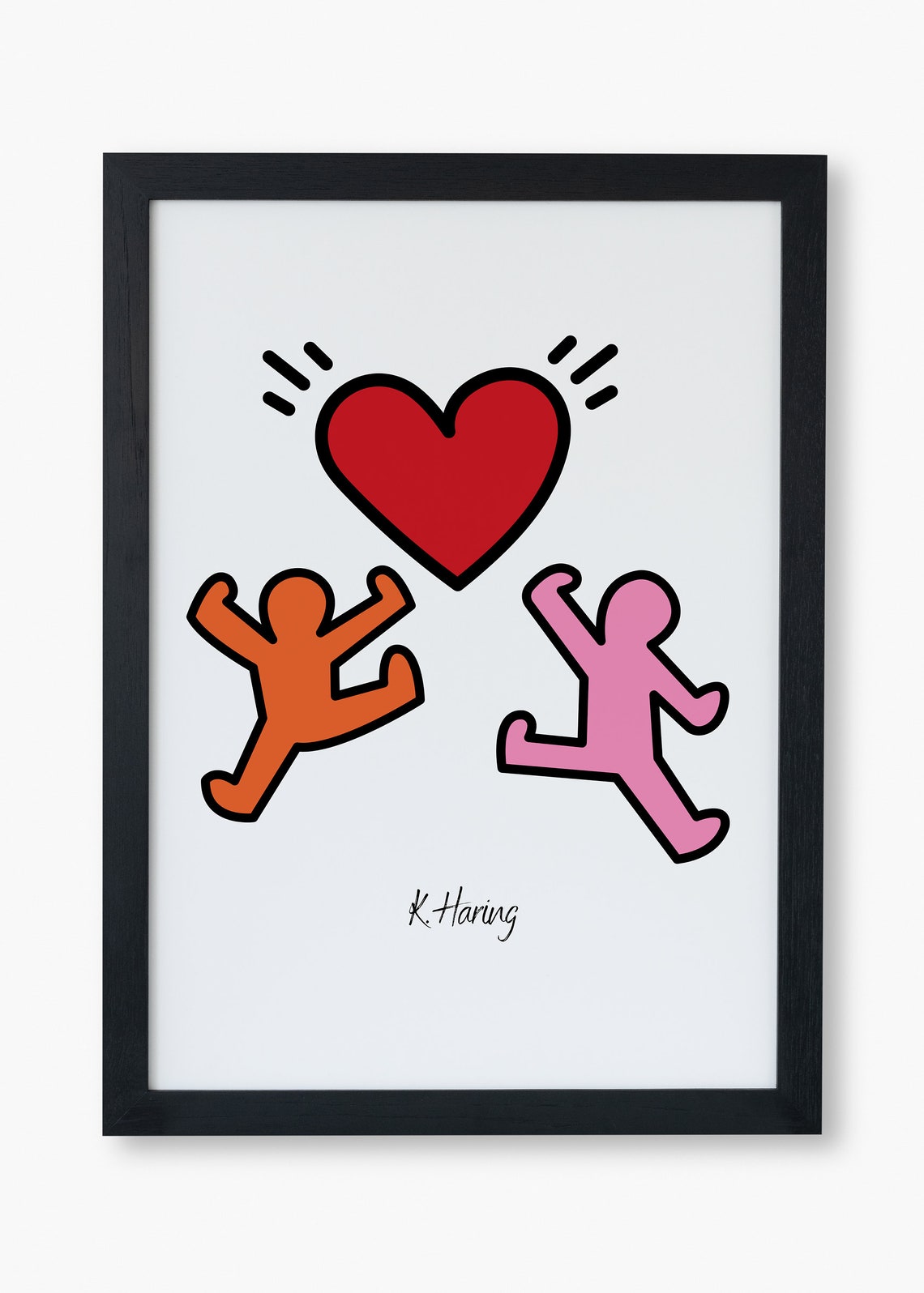 Keith Haring Style Red Heart Poster with Dancing Figures Art - Image 3