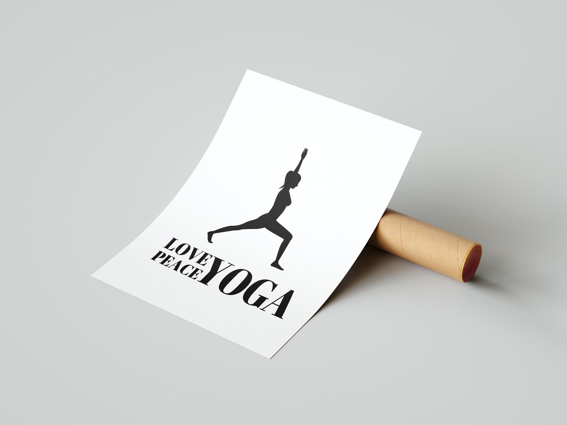 Love Peace Yoga Warrior Pose Silhouette Minimalist Fitness Poster - Image 2