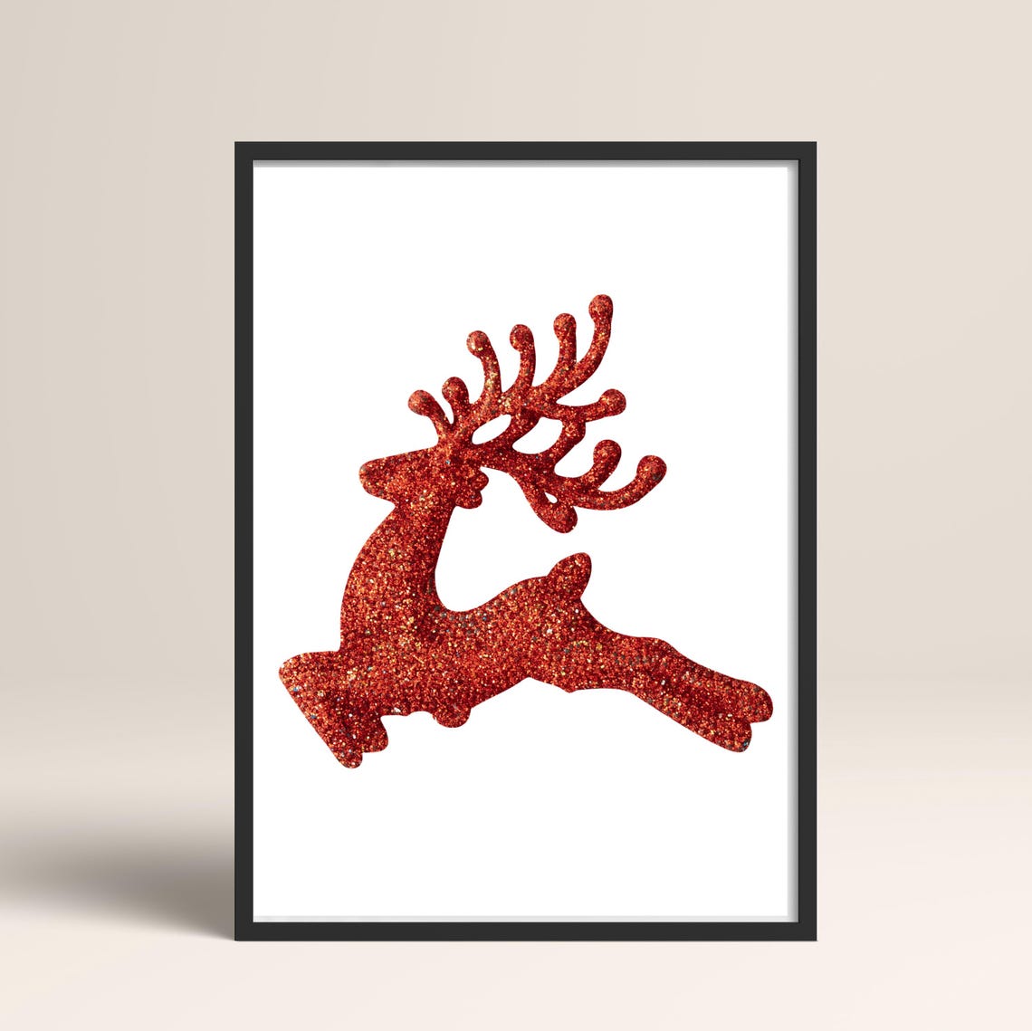 Red Glitter Leaping Reindeer Christmas Holiday Sparkle Poster