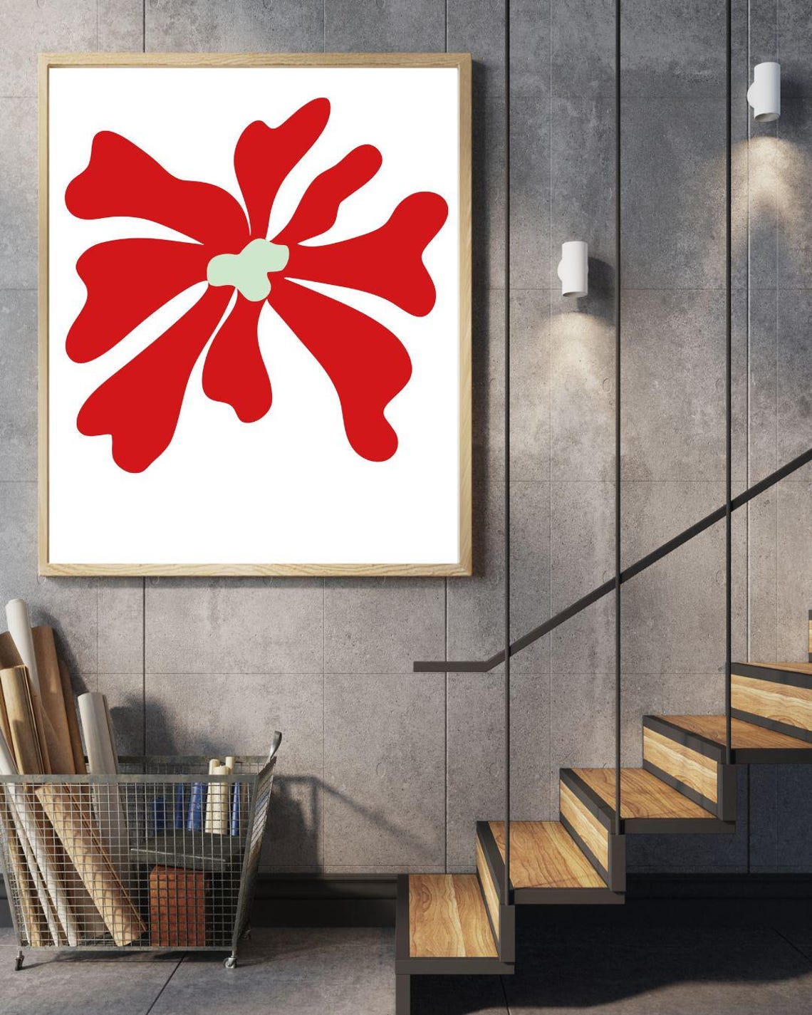 Minimalist Single Bold Red Matisse Cut Out Flower Graphic Art Print - Image 3