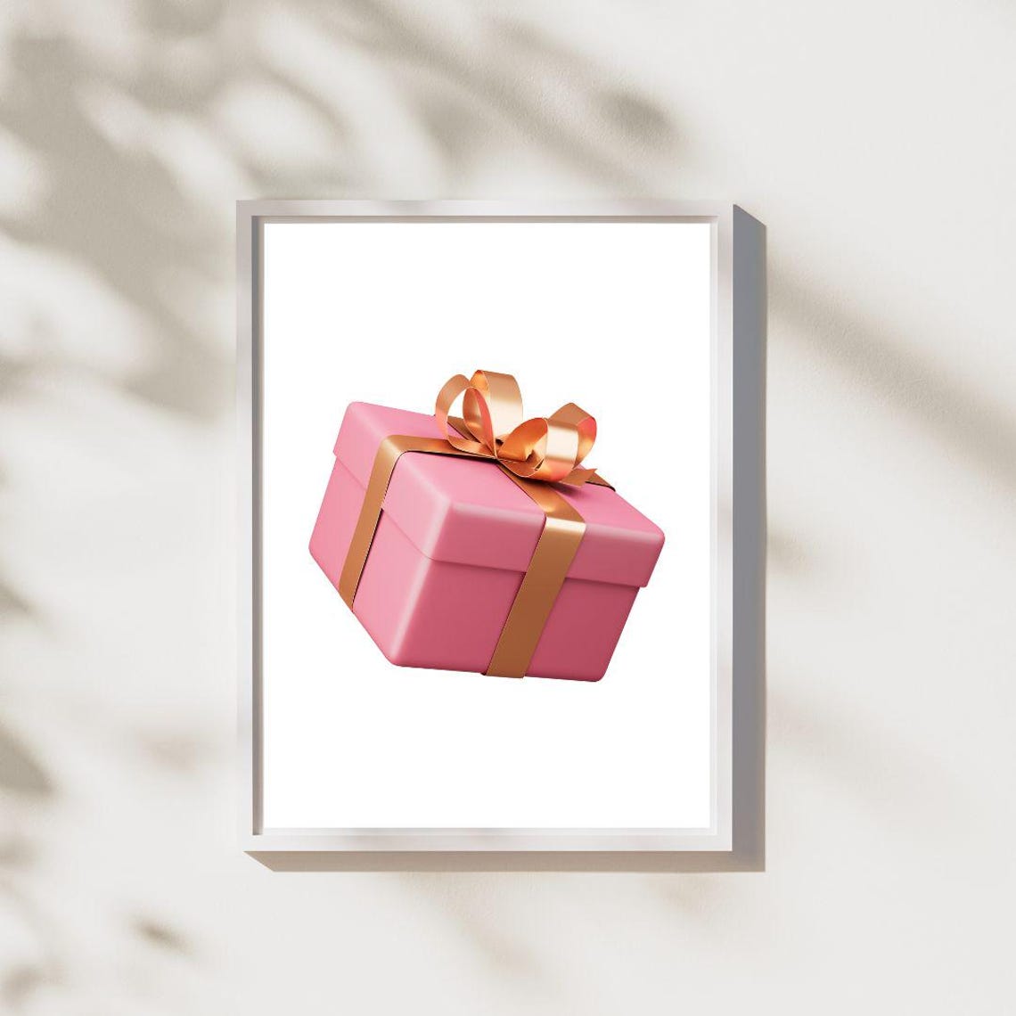 Glossy Pink 3D Gift Box Gold Ribbon Birthday Party Fun Art Poster - Image 3