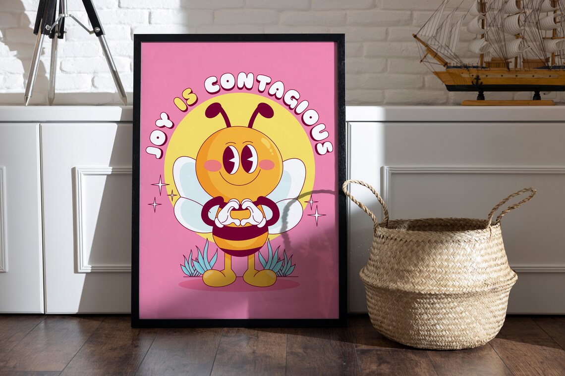 Joy Is Contagious Cute Bee Heart Retro Quote Positive Poster - Image 3
