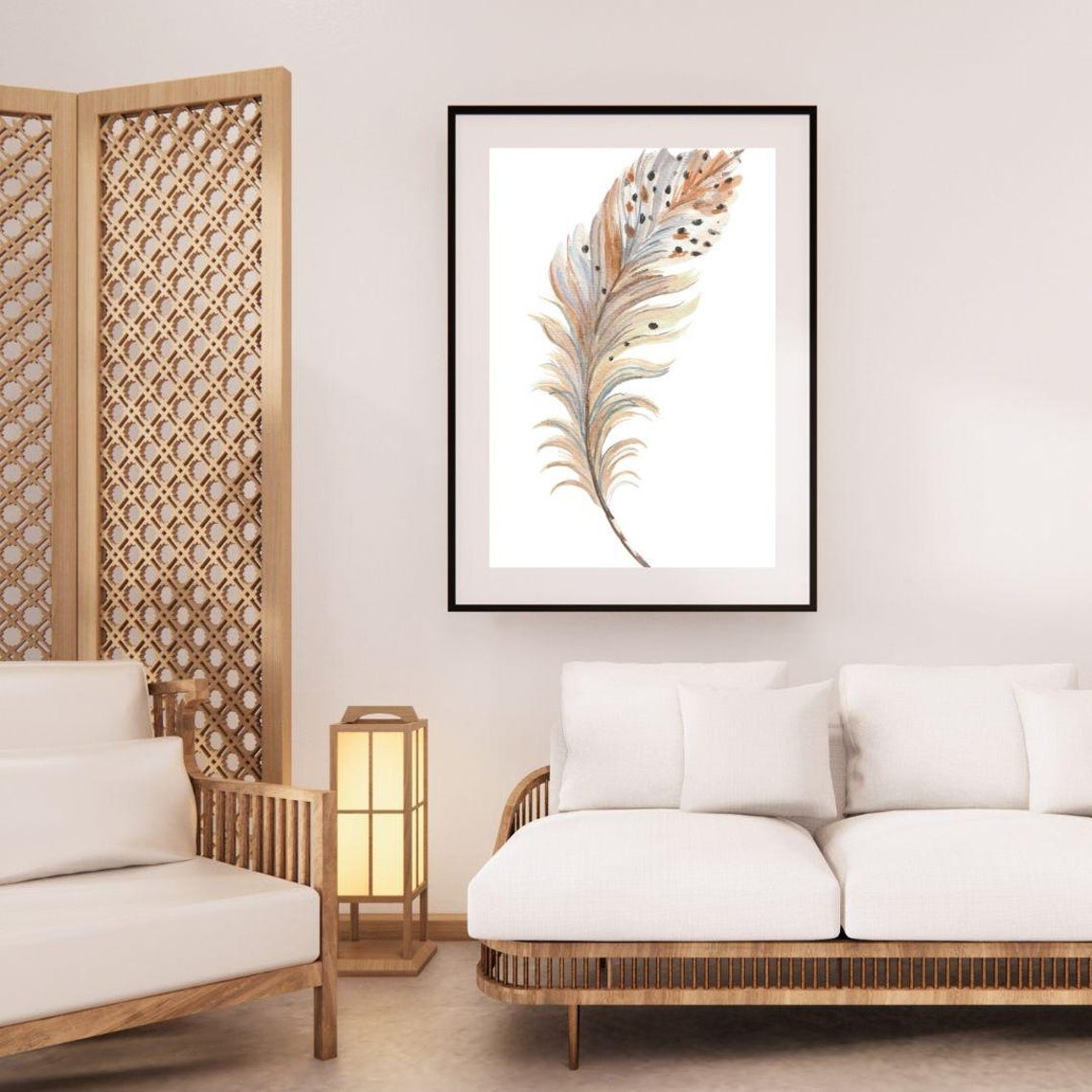Watercolor Feather in Blush Pink Beige Tones Boho Nursery Poster - Image 3