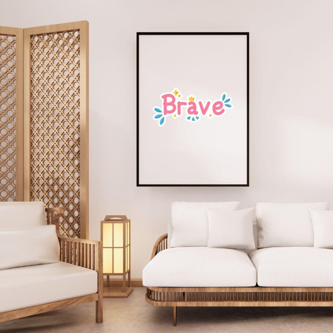 Brave Pink Retro Sticker Style Motivational Quote Poster Gift - Image 2
