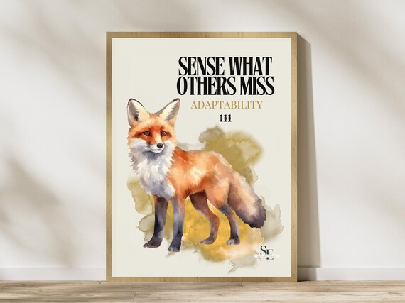 Fox Spirit Animal Wall Art Intuition And Adaptability Print Totem Poster Sezgistudio Decor