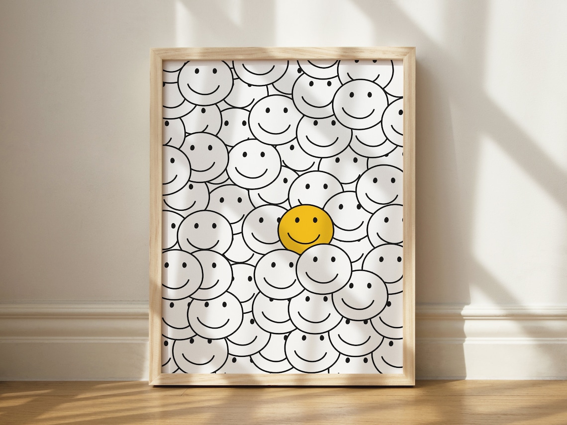 Smiley Face Retro Art Print, Trendy Wall Decor