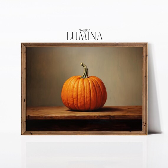 Single Orange Pumpkin on Wood Table Rustic Fall Still Life Poster