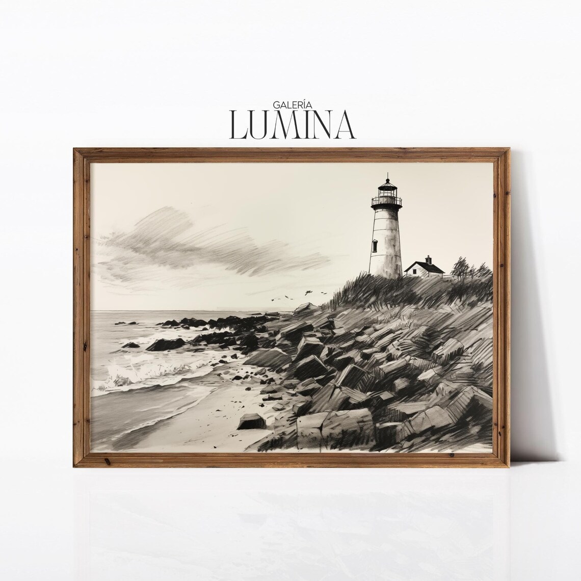 Lighthouse Charcoal Sketch, Vintage Nautical Art Print