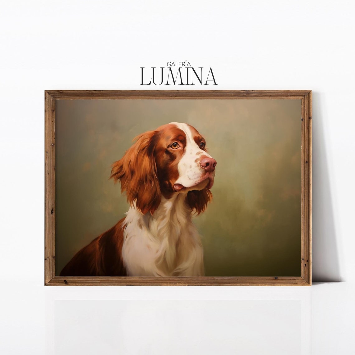 Brittany Spaniel Dog Portrait Painting Vintage English Dog Oil Painting Antique Animal Portrait Print Art Frame Tv Art 475