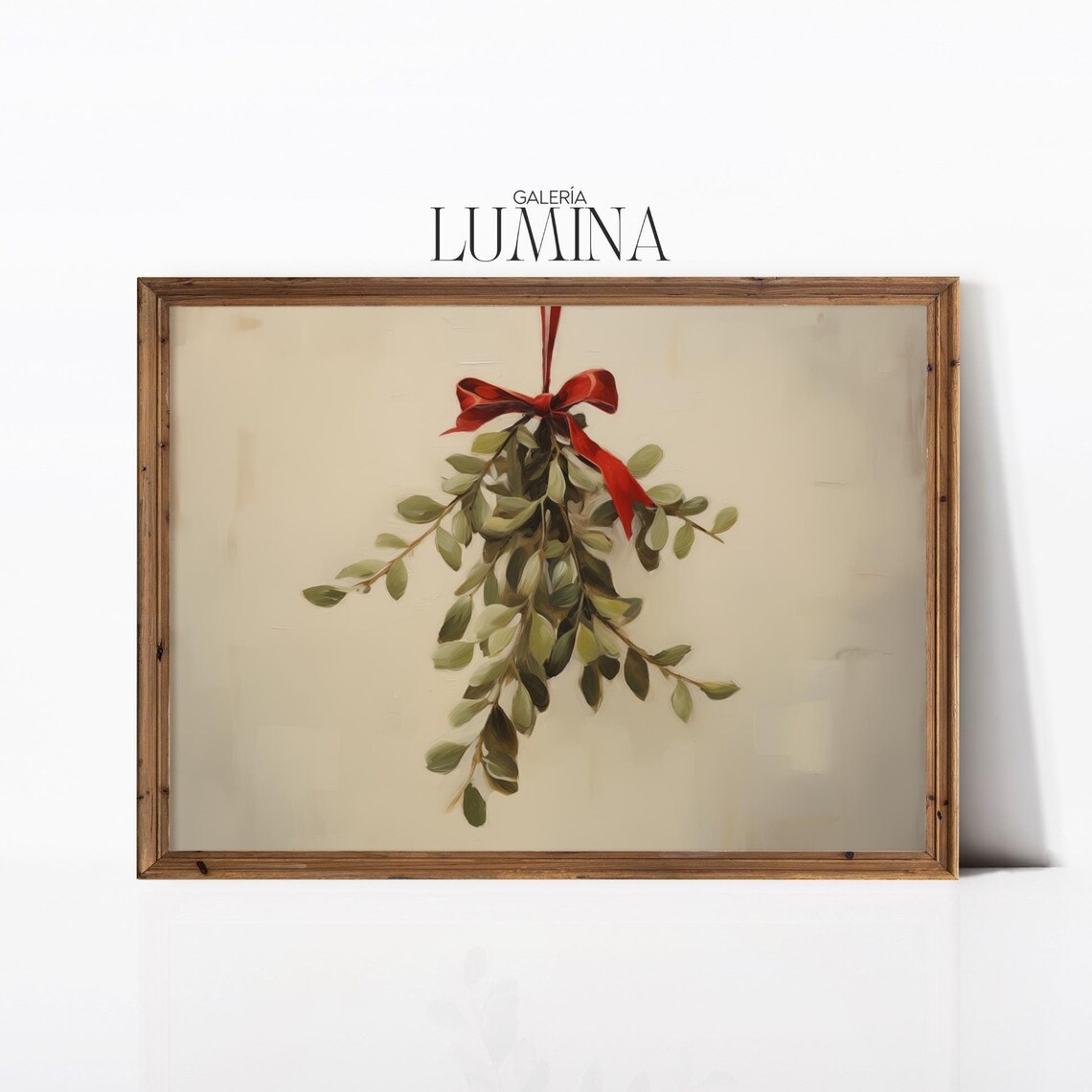 Hanging Mistletoe with Red Ribbon Minimalist Christmas Poster