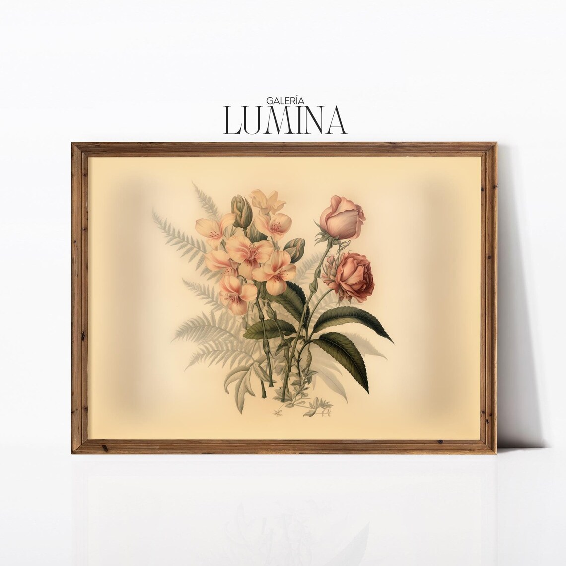 Vintage Botanical Illustration Roses Ferns Antique Floral Poster