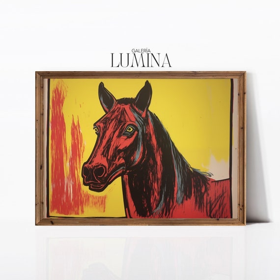 Contemporary Horse Portrait Painting Bold Modern Horse Art Abstract Equine Decor Red Animal Print Art Frame Tv Art 754