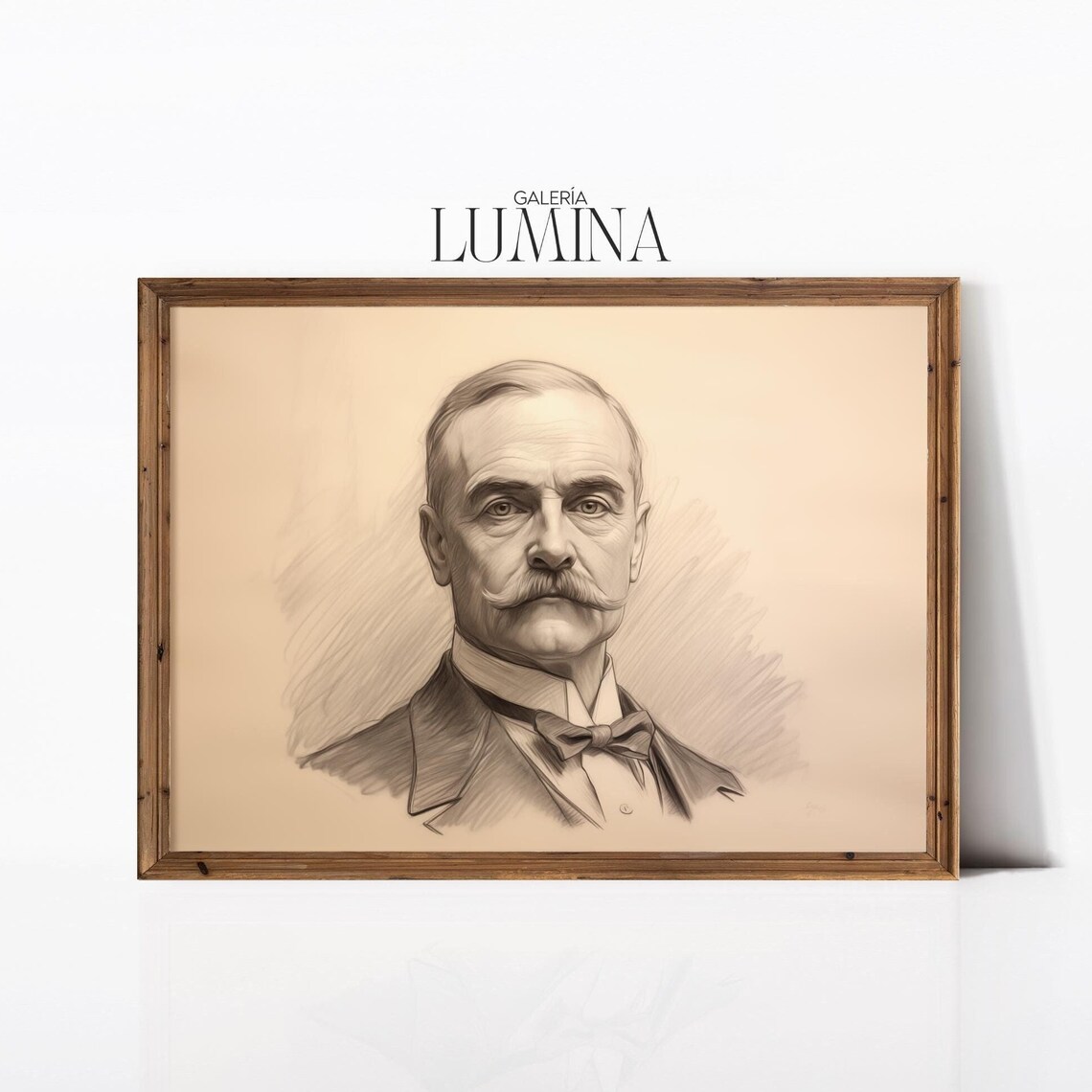 Vintage Gentleman with Mustache Pencil Sketch Portrait Poster