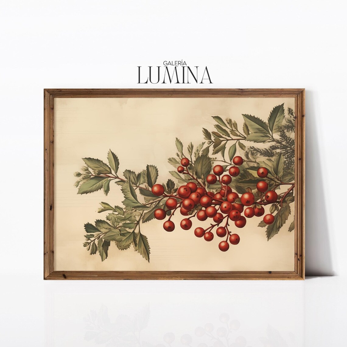 Red Winter Berries on a Botanical Branch Vintage Holiday Poster