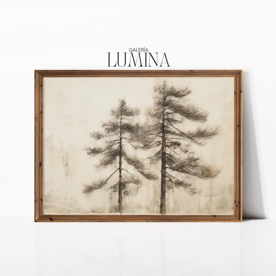 Pine Tree Sketch, Vintage Rustic Forest Art Print