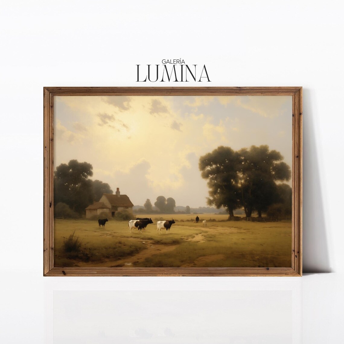 Cows Grazing Golden Countryside Farmhouse Vintage Landscape Poster