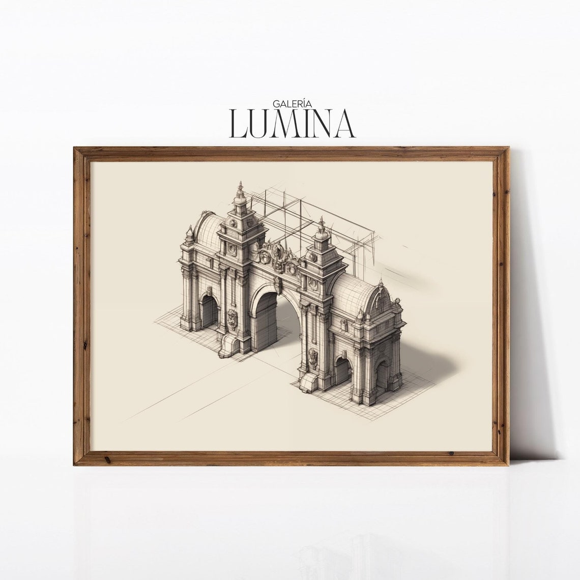 Victorian Gateway Structure Axonometric Drawing Historic Architecture Sketch Ornate Building Drawing Art Frame Tv Art 884