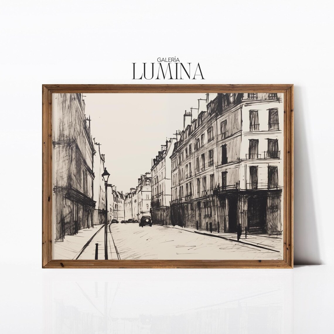Parisian Street Ink Sketch Black and White Cityscape France Poster