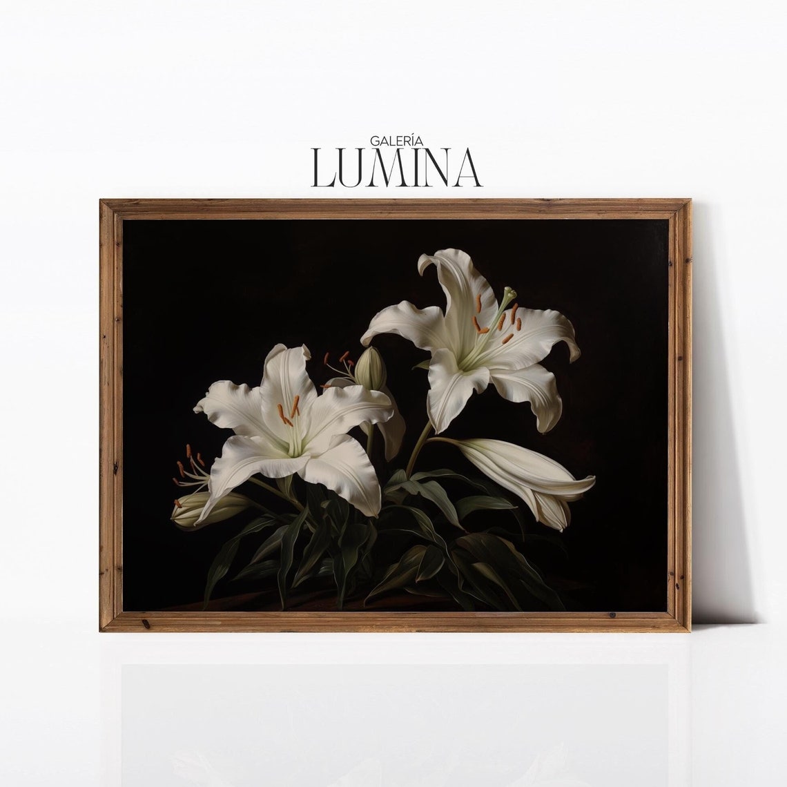 White Lilies Vintage Oil Painting Antique Flower Oil Painting Dark Moody Botanical Realistic Painting Art Frame Tv Art 610