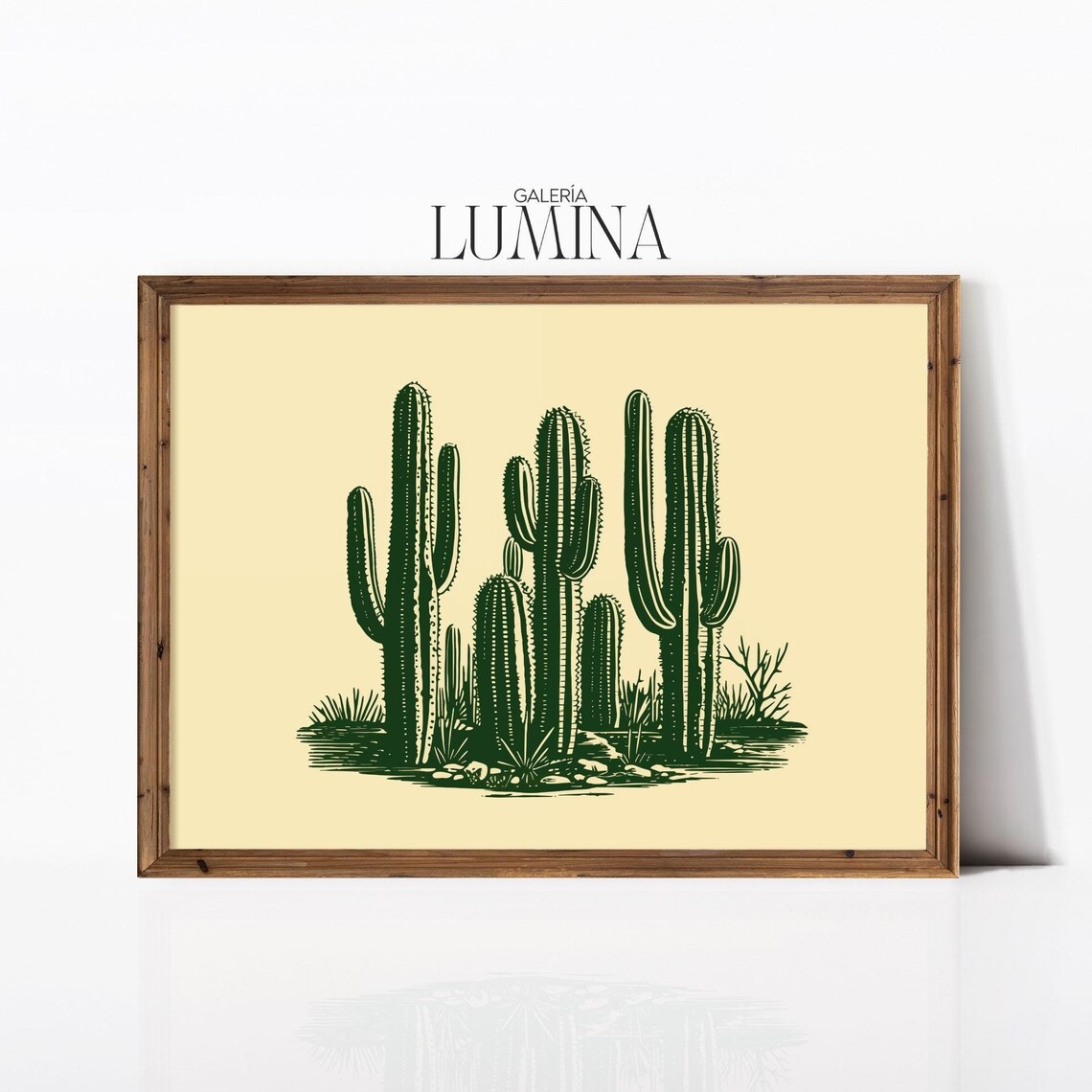 Vintage Saguaro Cacti Woodcut Desert Botanical Illustration Poster