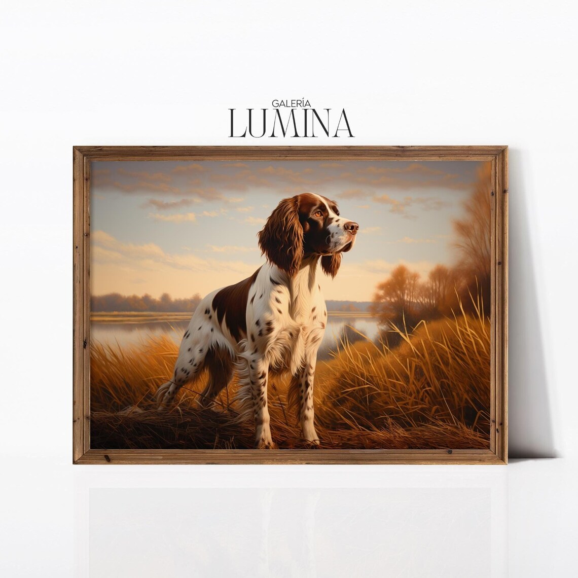 English Springer Spaniel Autumn Field Realistic Dog Painting Poster
