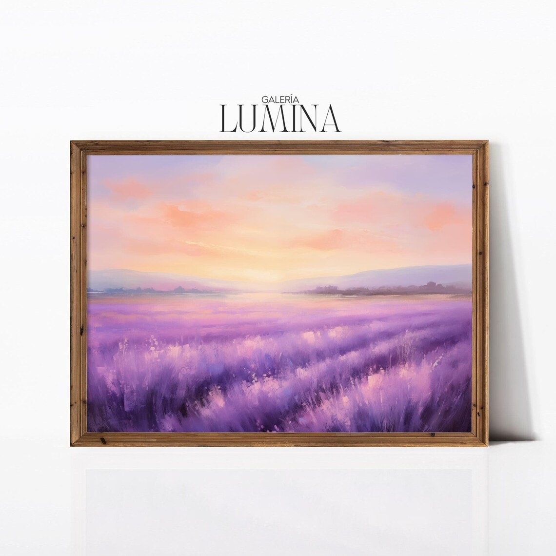 Vast Purple Lavender Field Under a Pink Pastel Sunset Sky Poster