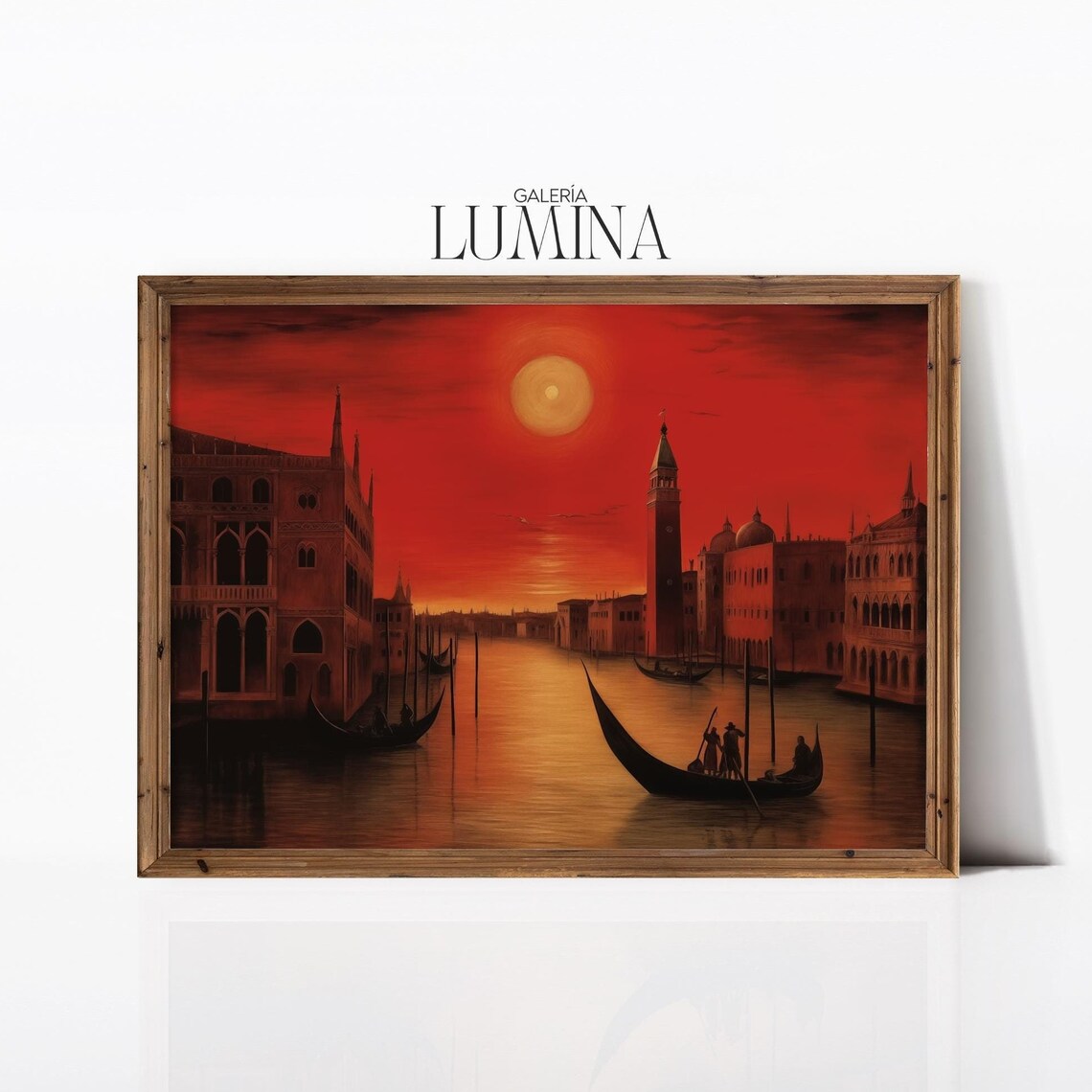 Venice Grand Canal Beneath a Fiery Red Sunset Gondola Art Poster