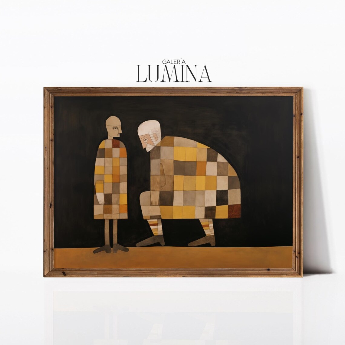 Father and Son Patchwork Figures Abstract Family Bond Art Poster