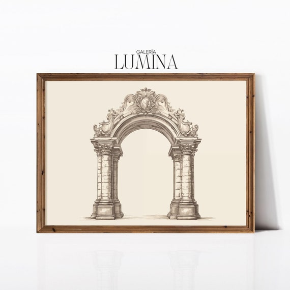 Ancient Roman Arch Statue Illustration Classical Architecture Drawing Historic Ruins Sketch Art Frame Tv Art 883