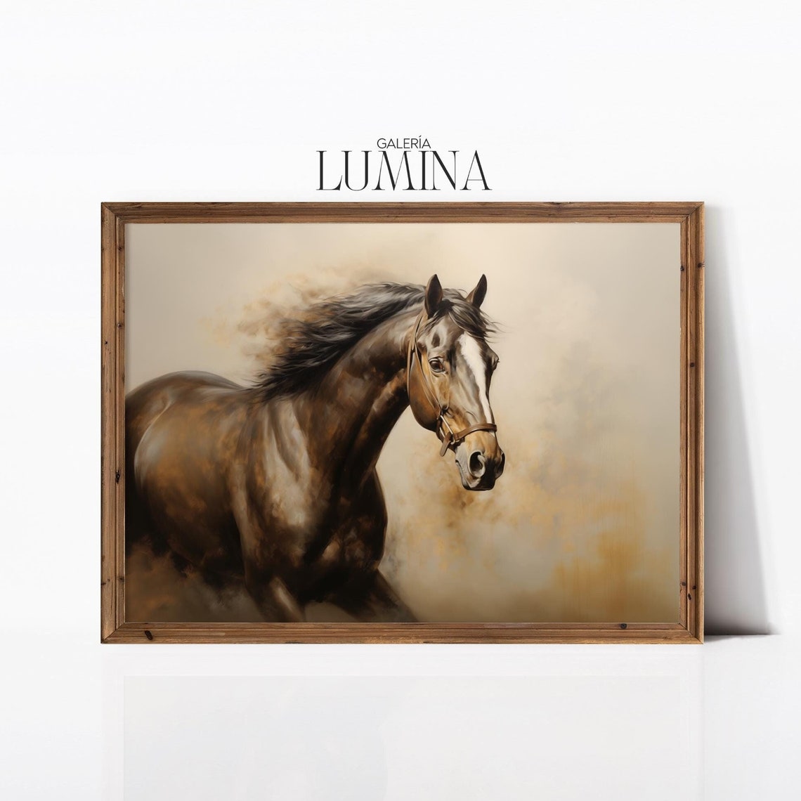 Brown Horse Oil Painting Horse Portrait Painting Rustic Running Horse Print Farmhouse Animal Artwork Art Frame Tv Art 843