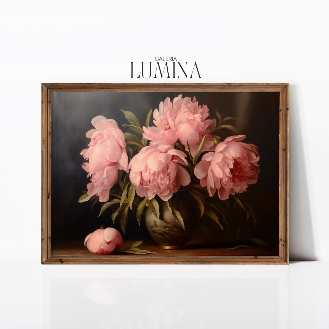Pink Peonies in Vase, Antique Oil Painting Art Print