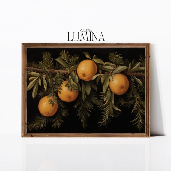 Vintage Orange Garland Christmas Botanical Art Print