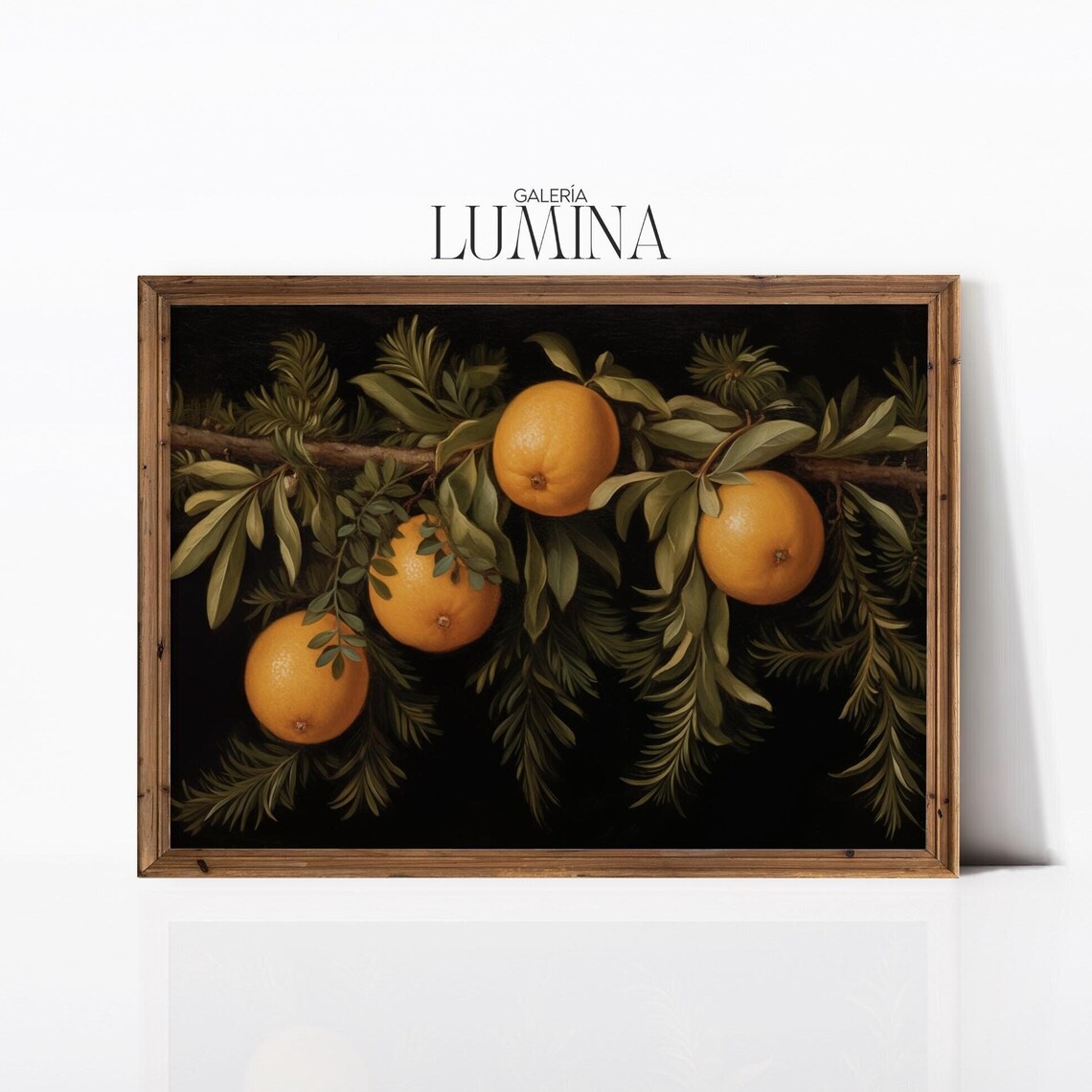 Vintage Orange Garland Christmas Botanical Art Print