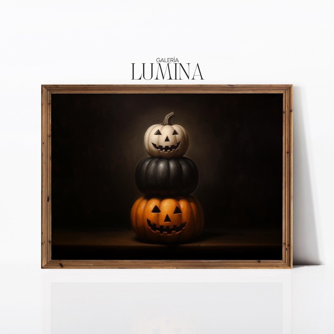 Stacked Jack O Lanterns Dark Halloween Pumpkin Painting Poster