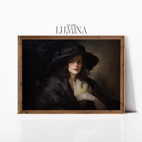 Victorian Woman Portrait, Moody Dark Academia Art Print