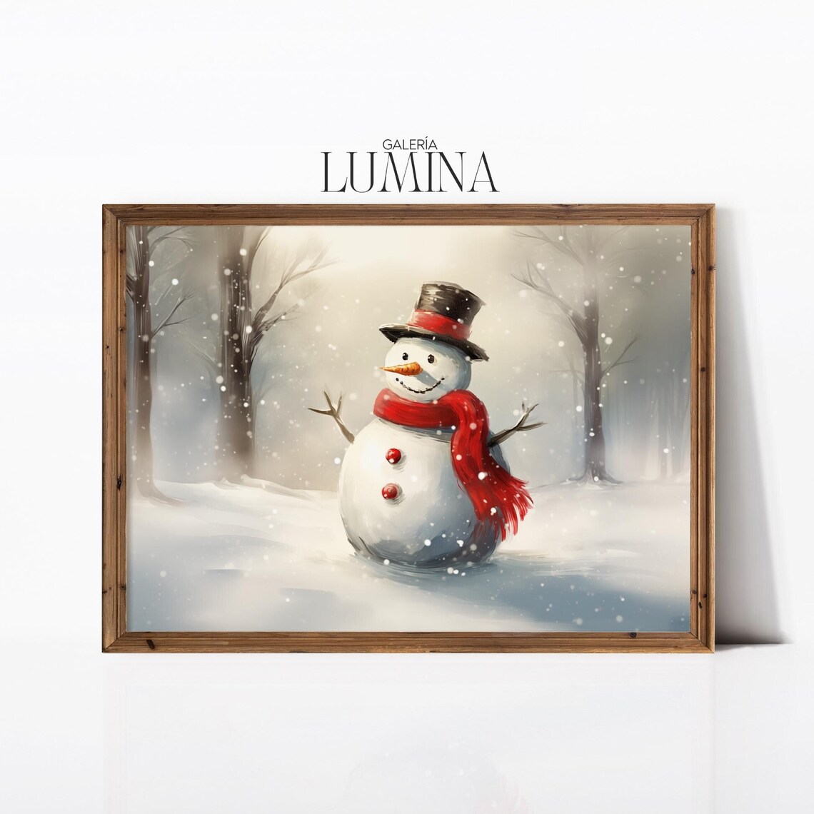 Snowman With Top Hat in a Snowy Forest Vintage Winter Scene Poster