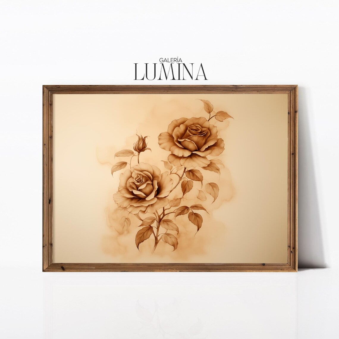Sepia Roses Vintage Floral Ink Illustration Brown Rose Poster