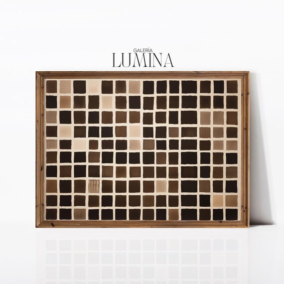 Brown Square Abstract Art Print, Modern Geometric